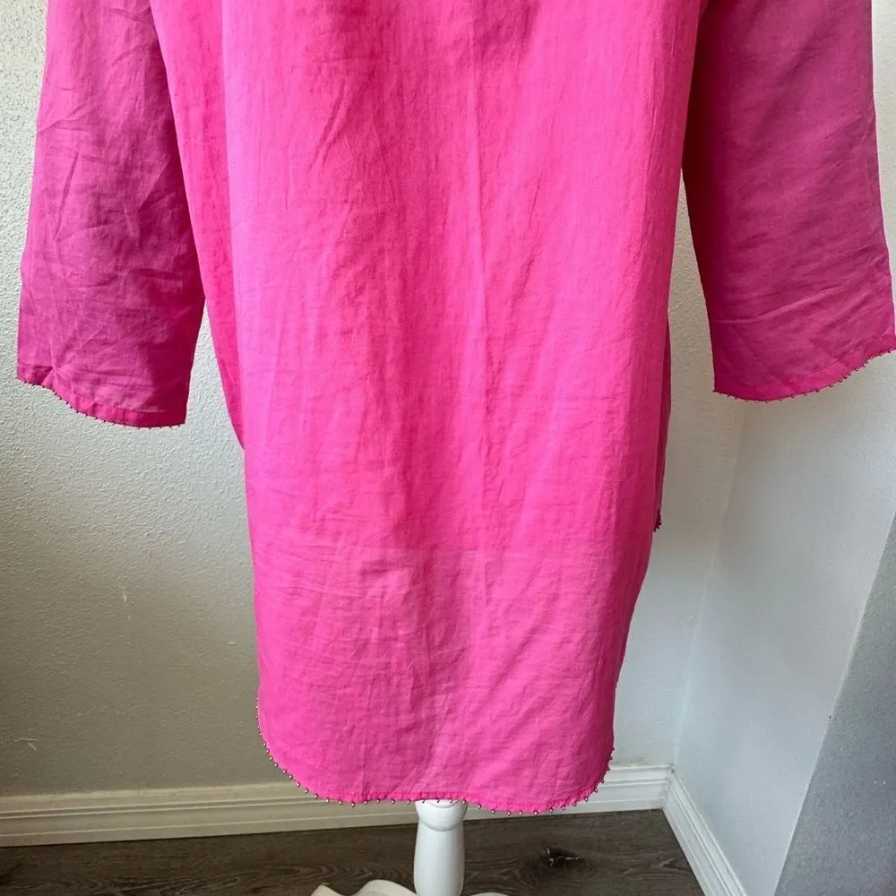J. Crew Hot Pink V-Neck Tunic Top 100% Cotton Blouse SZ S